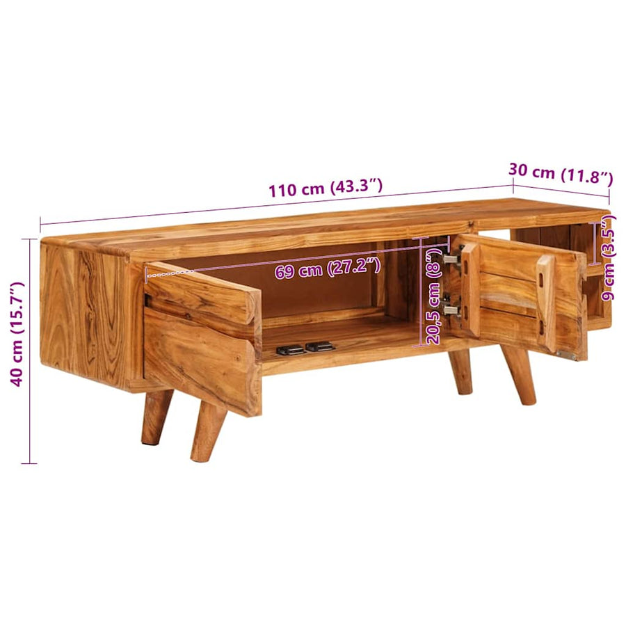 TV-kast met plank Bruin 110 x 30 x 40 cm Massief Acaciahout