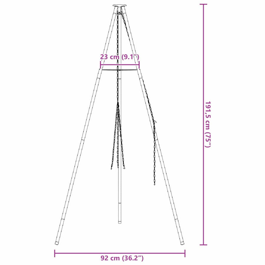 Kampvuur tripod Zwart 92 x 92 x 191,5 cm Staal