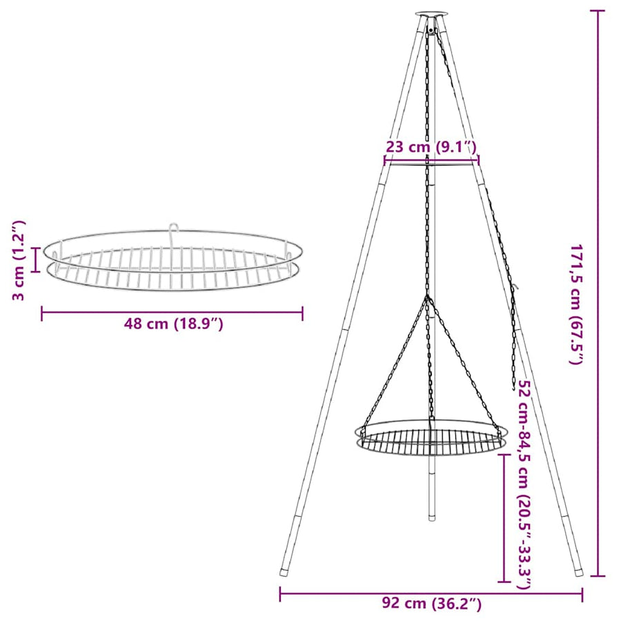 Kampvuur tripod 2 pcs Zwart Staal