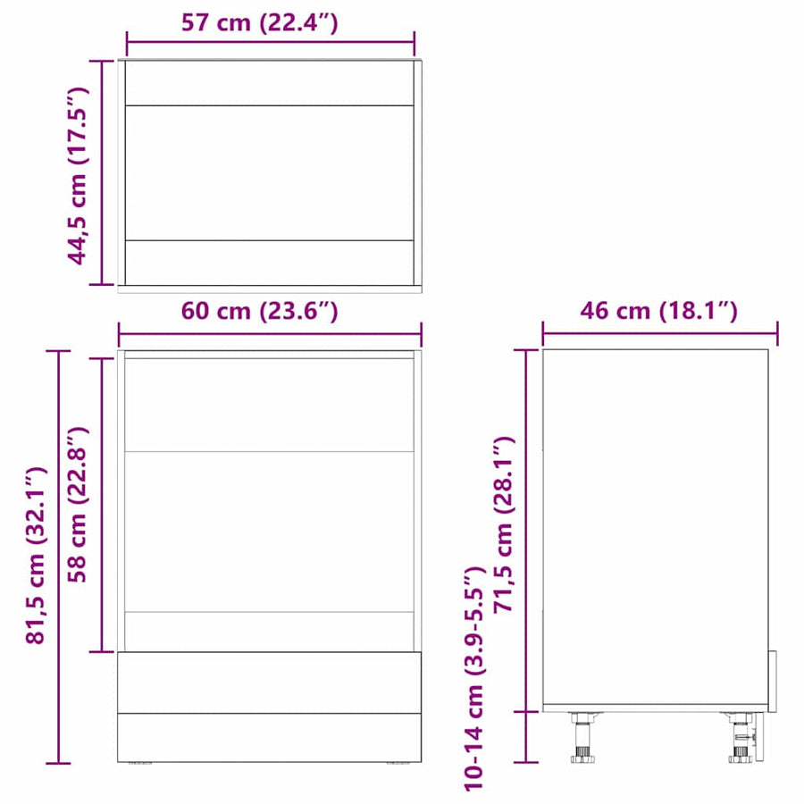 Ovenkast Zwart eiken 60 x 46 x 81.5 cm Bewerkt hout