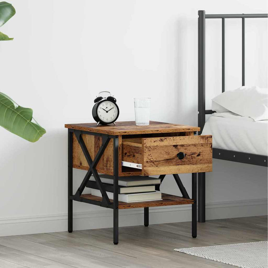 Nachtkastje met lade 2 pcs Oud hout 40 x 42 x 45 cm