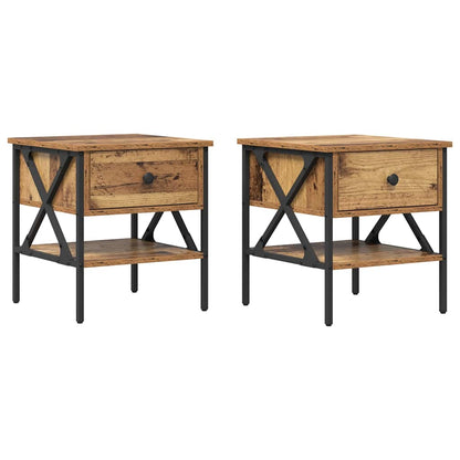 Nachtkastje met lade 2 pcs Oud hout 40 x 42 x 45 cm
