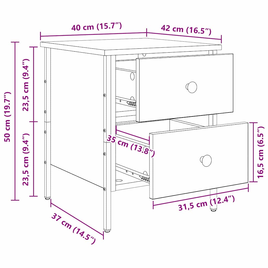 Nachtkastje Zwart eiken 40 x 42 x 50 cm Gelaagd hout en metaal
