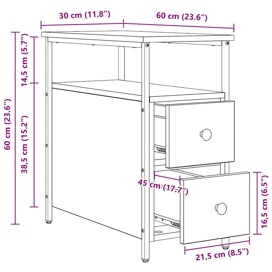 Nachtkastje met lade 2 pcs Oud hout 30 x 60 x 60 cm