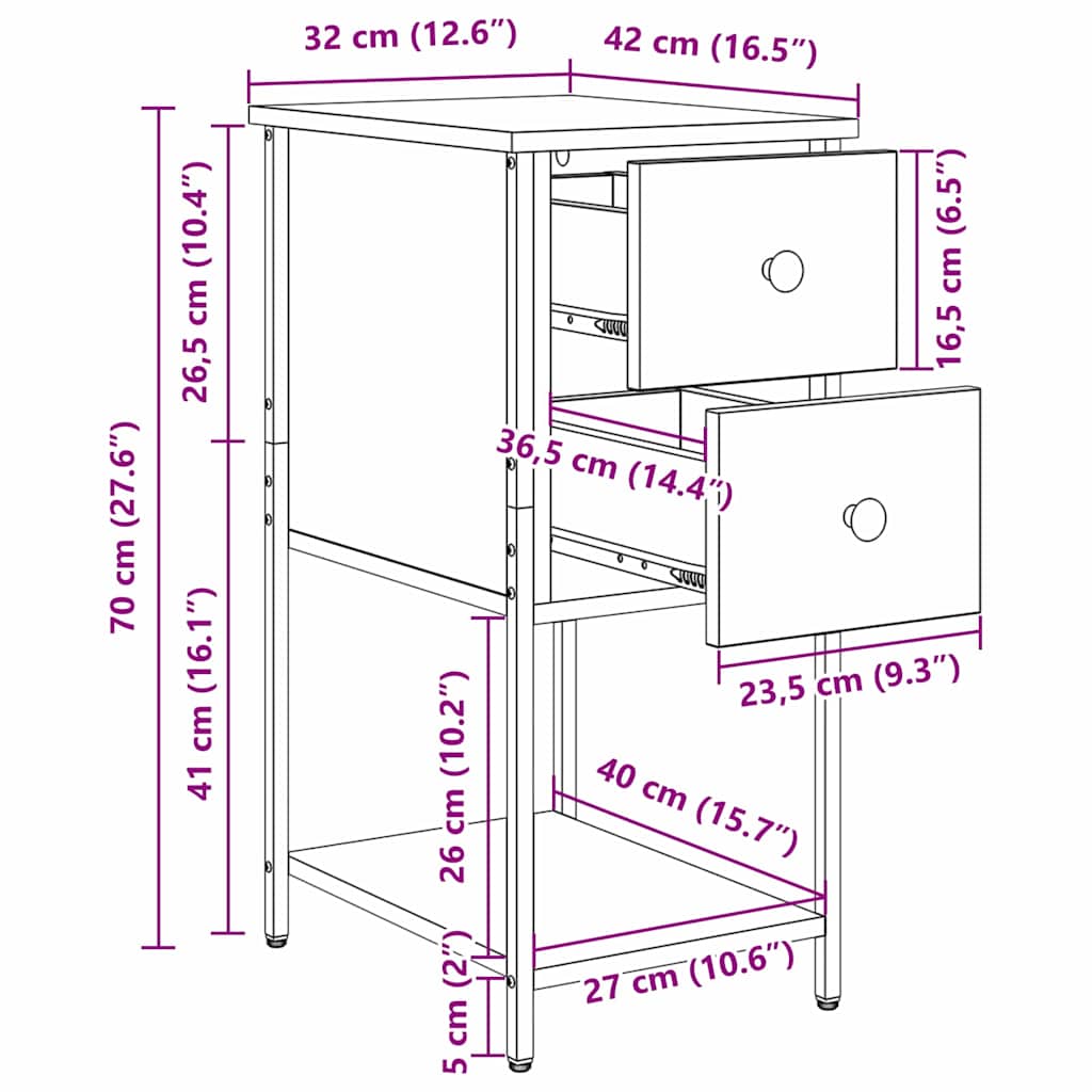 Nachtkastje Oud hout 32 x 42 x 70 cm Ijzer en spaanderplaat