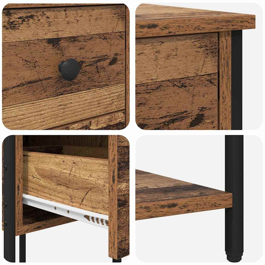 Nachtkastje met lade 2 pcs Oud hout 32 x 42 x 70 cm