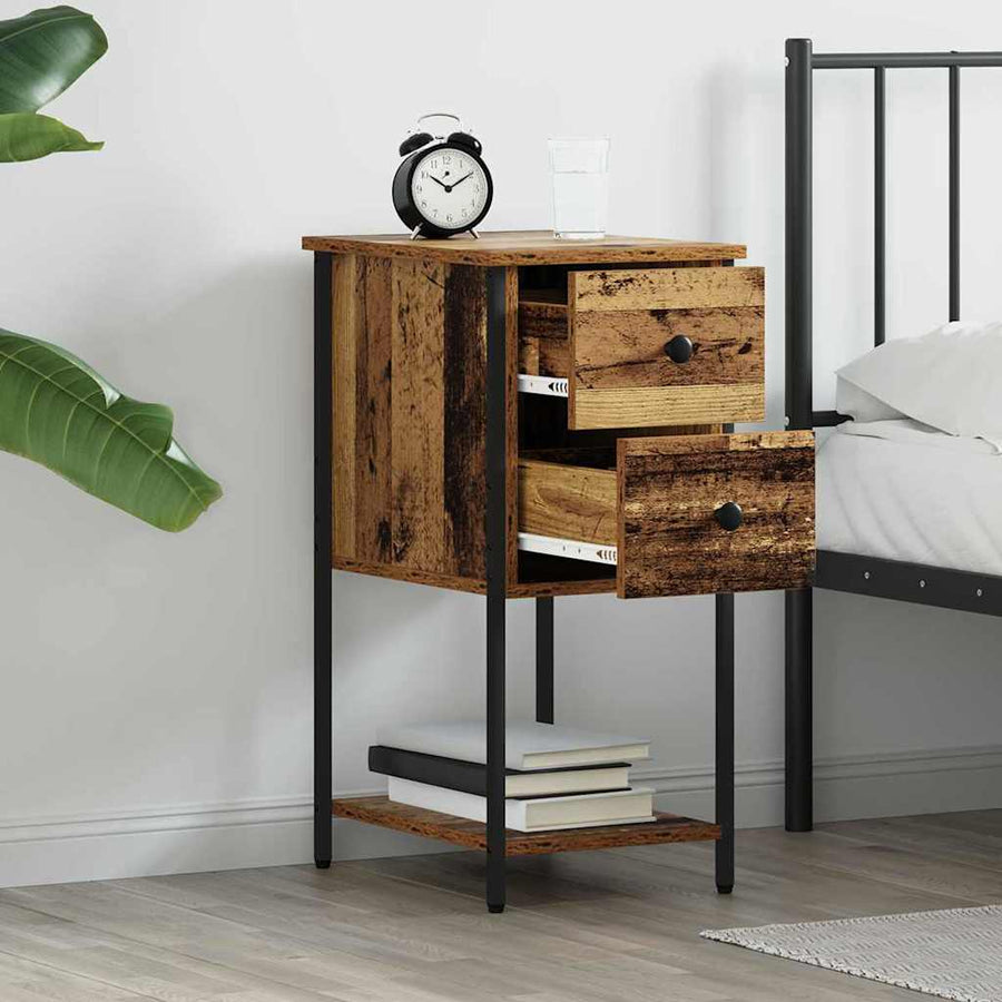 Nachtkastje met lade 2 pcs Oud hout 32 x 42 x 70 cm