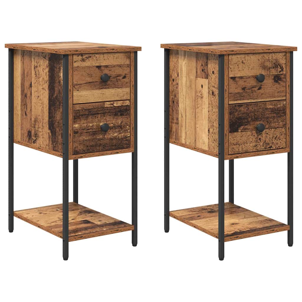 Nachtkastje met lade 2 pcs Oud hout 32 x 42 x 70 cm