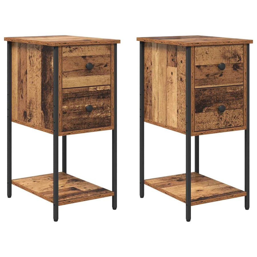 Nachtkastje met lade 2 pcs Oud hout 32 x 42 x 70 cm
