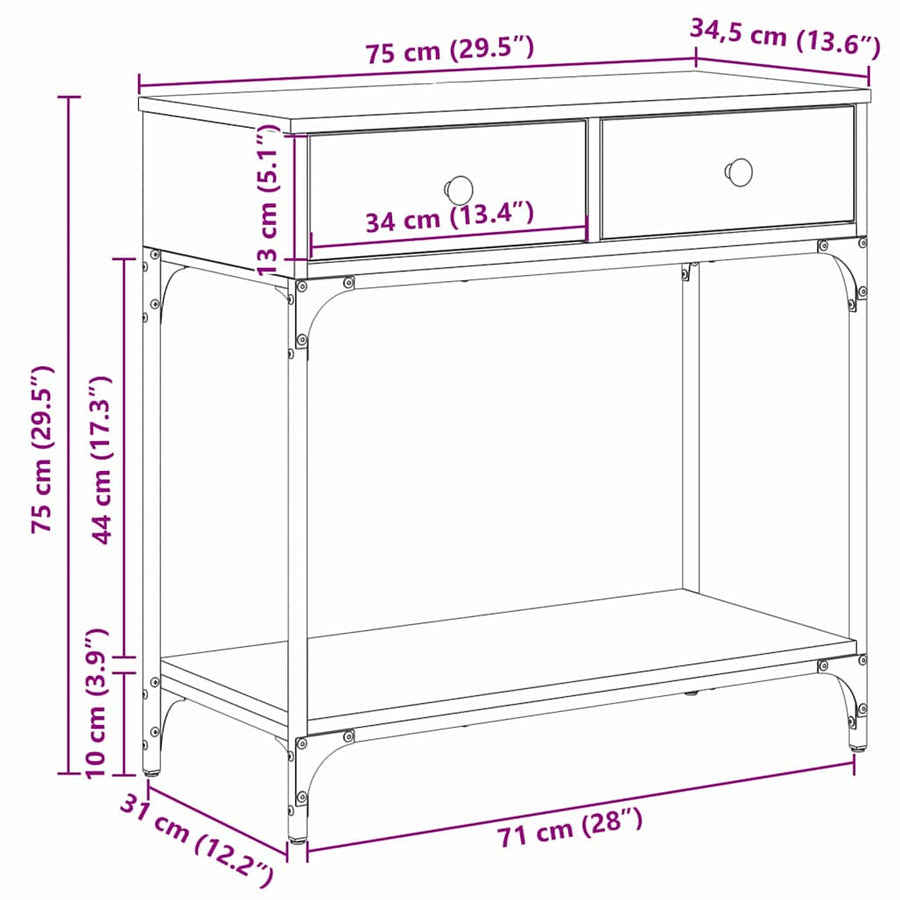 Wandtafel met lade Oud hout 75 x 34.5 x 75 cm Bewerkt hout