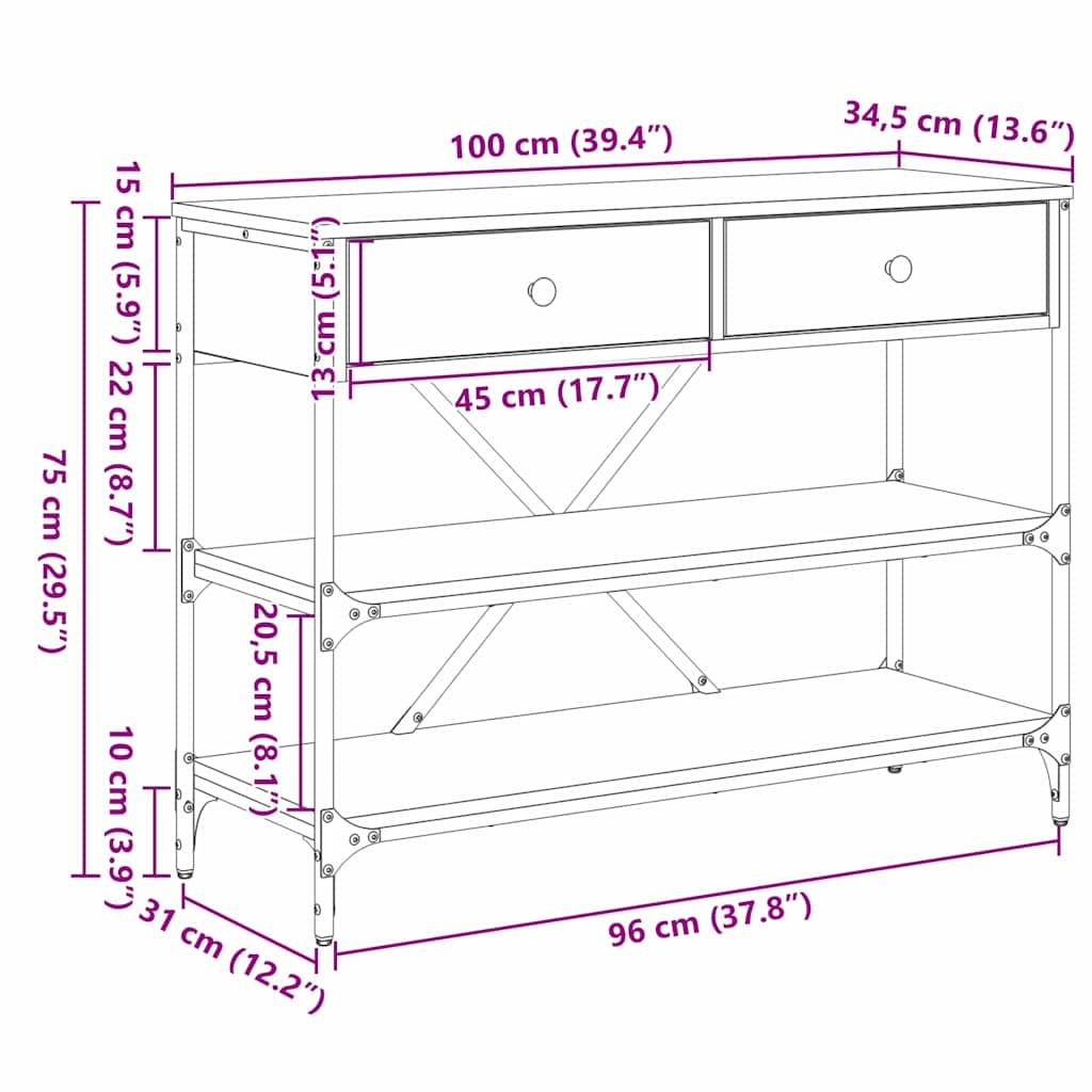 Wandtafel met lade Zwart Eiken 100 x 34,5 x 75 cm Hout