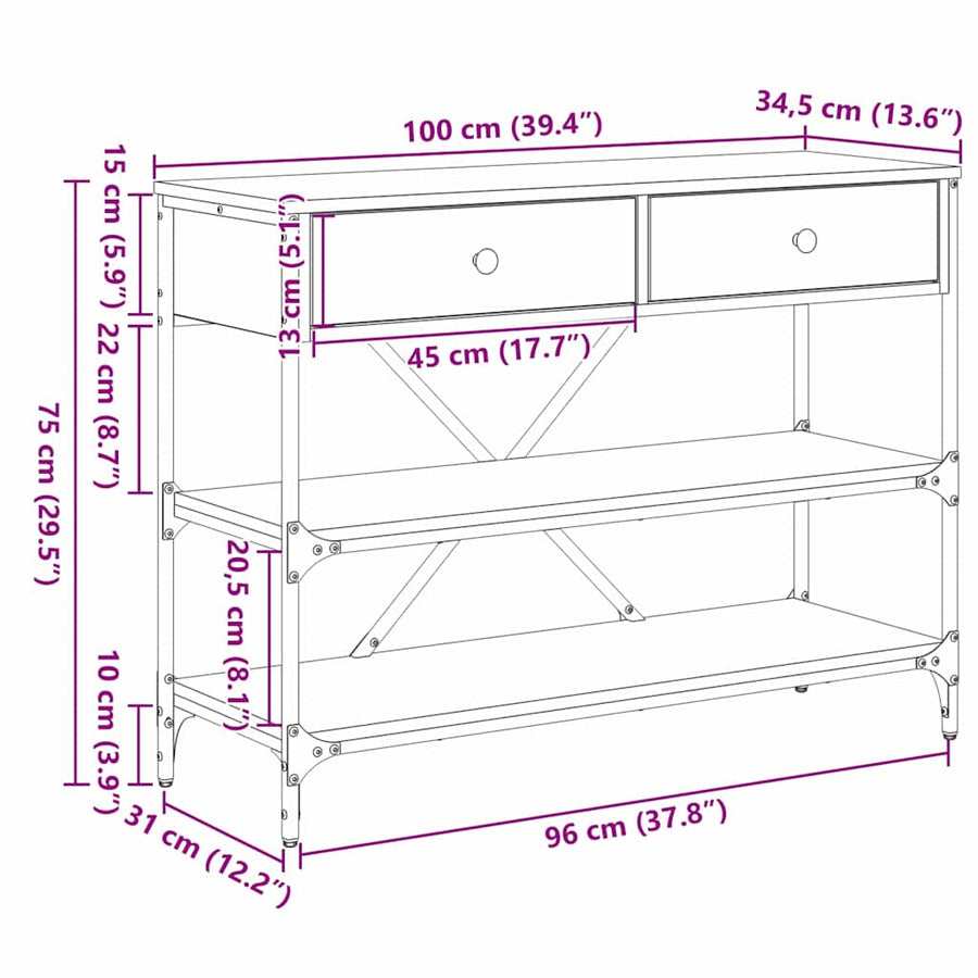 Wandtafel met lade Zwart Eiken 100 x 34,5 x 75 cm Hout