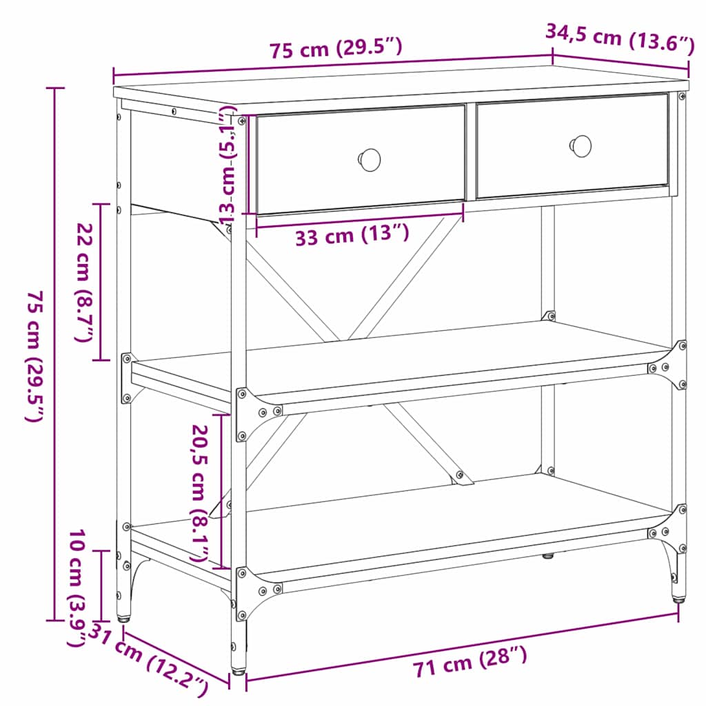 Wandtafel met lade met plank Bruin 100 x 34,5 x 75 cm Hout