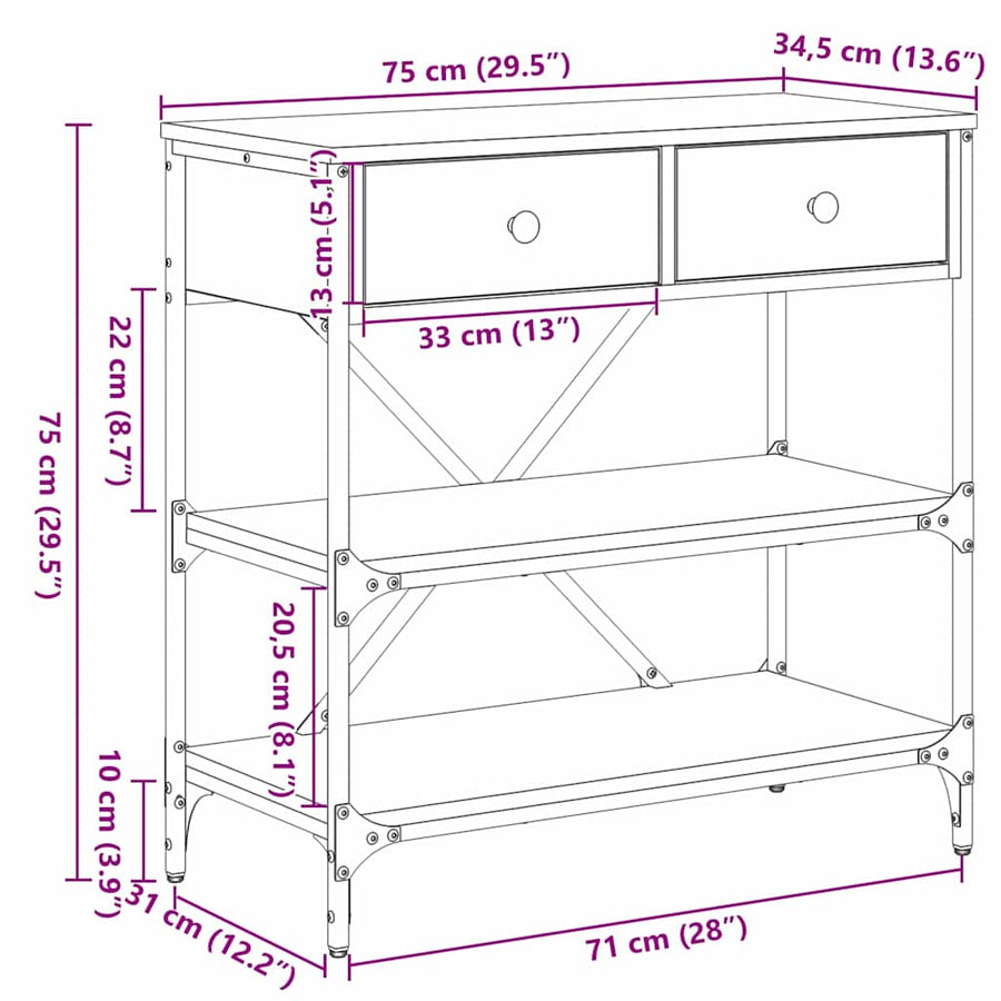 Wandtafel met lade met plank Bruin 100 x 34,5 x 75 cm Hout