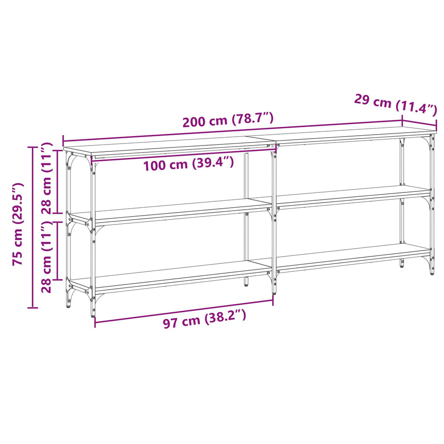 Wandtafel artisanaal eikenkleurig 200 x 29 x 75 cm