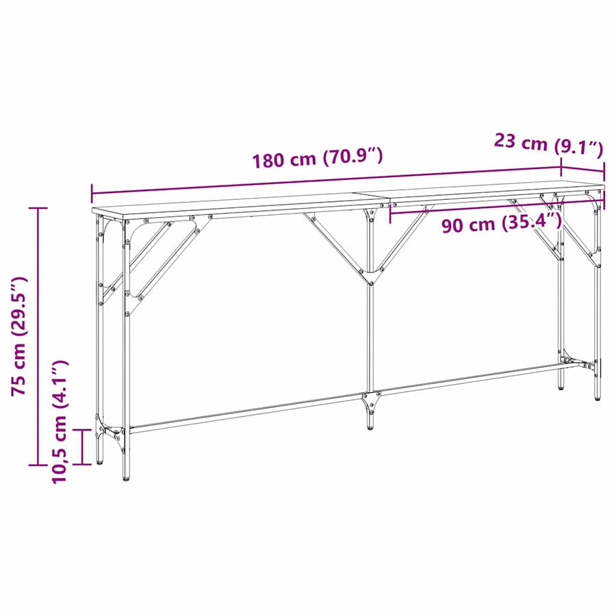 Wandtafel artisanaal eikenkleurig 180 x 23 x 75 cm