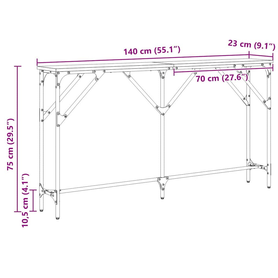 Wandtafel artisanaal eikenkleurig 140 x 23 x 75 cm