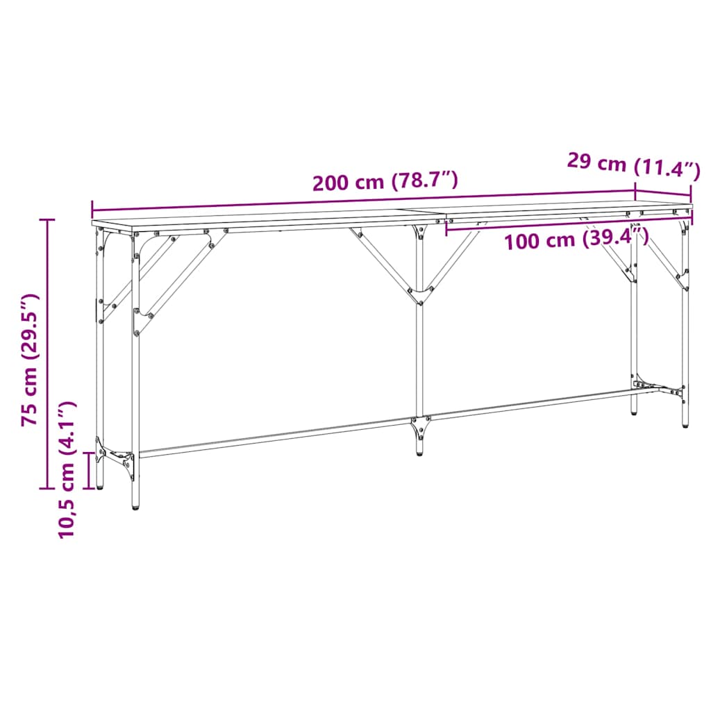 Wandtafel Oud Hout 200 x 29 x 75 cm Gelaagd hout en metaal