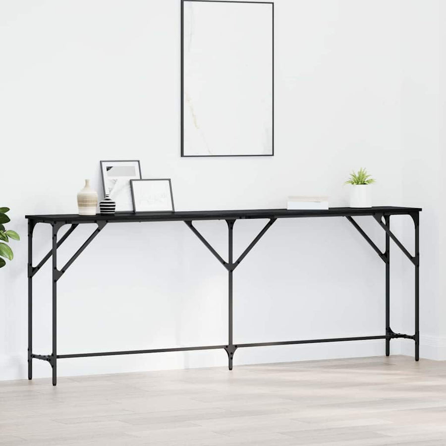 Wandtafel Zwart eiken 200 x 29 x 75 cm Gelaagd hout en metaal