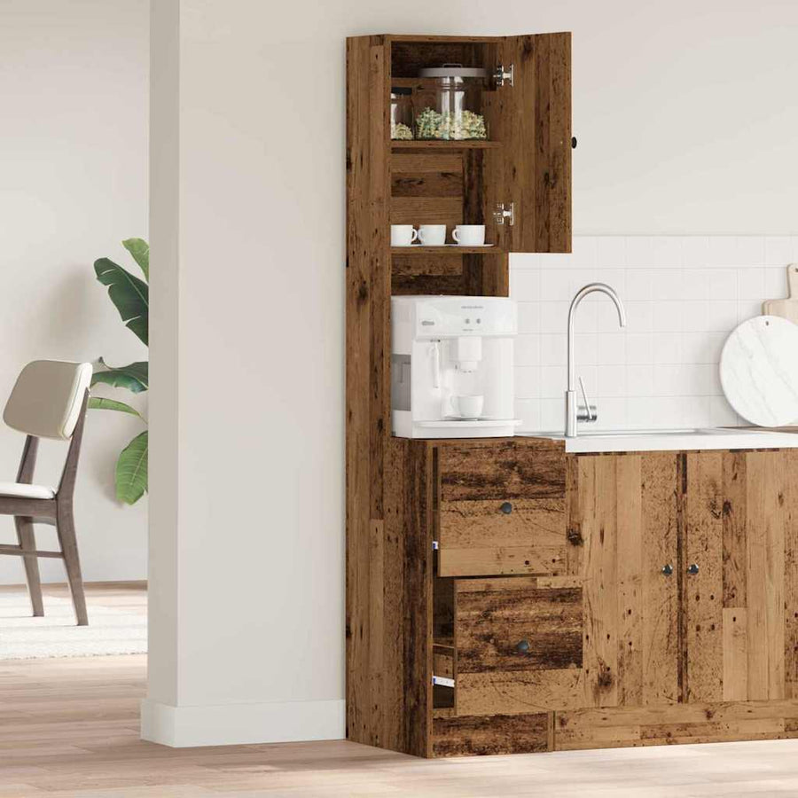Keukenkast met lade met plank met opslag met de deur Oud hout Bewerkt hout