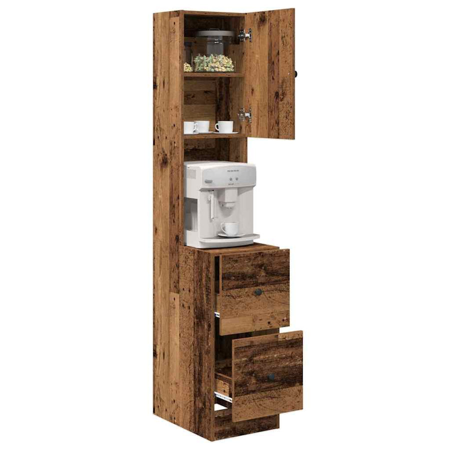 Keukenkast met lade met plank met opslag met de deur Oud hout Bewerkt hout