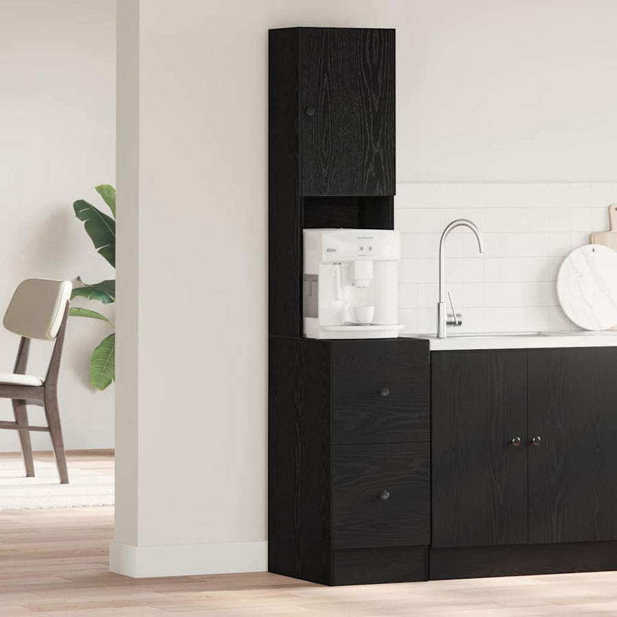 Keukenkast met lade met plank met opslag met de deur Zwart eiken Bewerkt hout