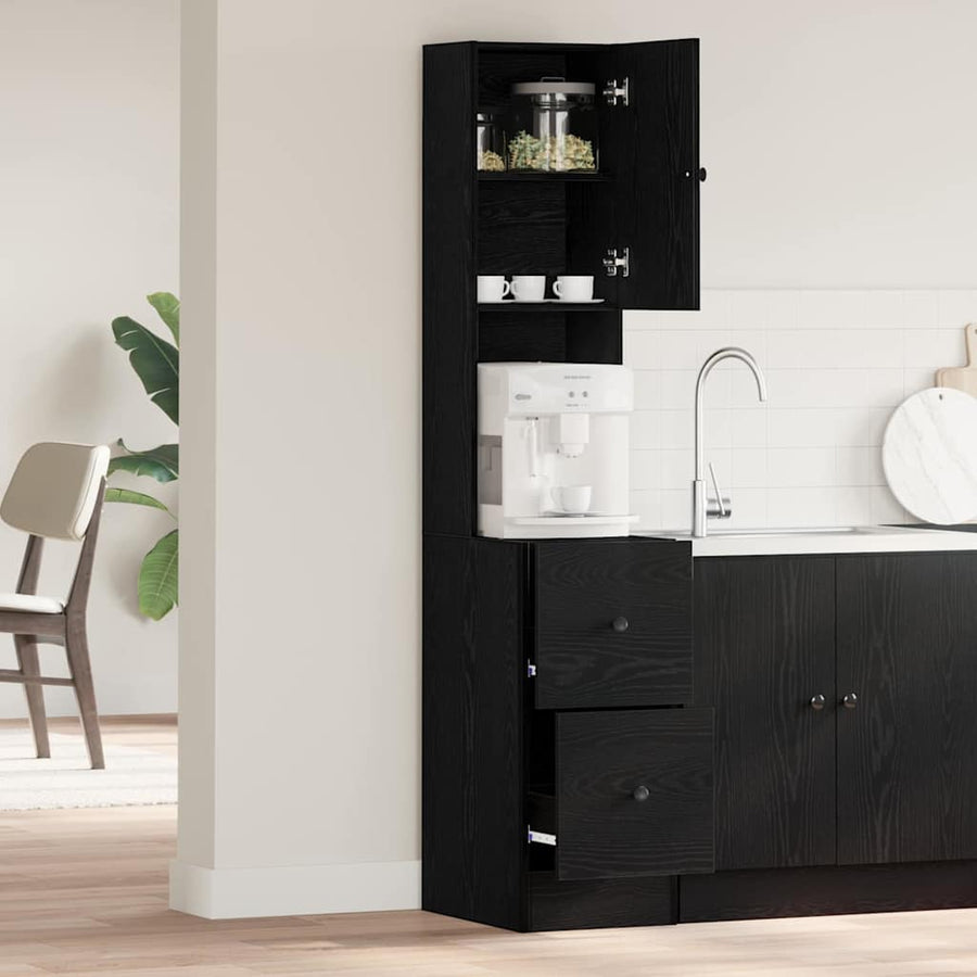 Keukenkast met lade met plank met opslag met de deur Zwart eiken Bewerkt hout