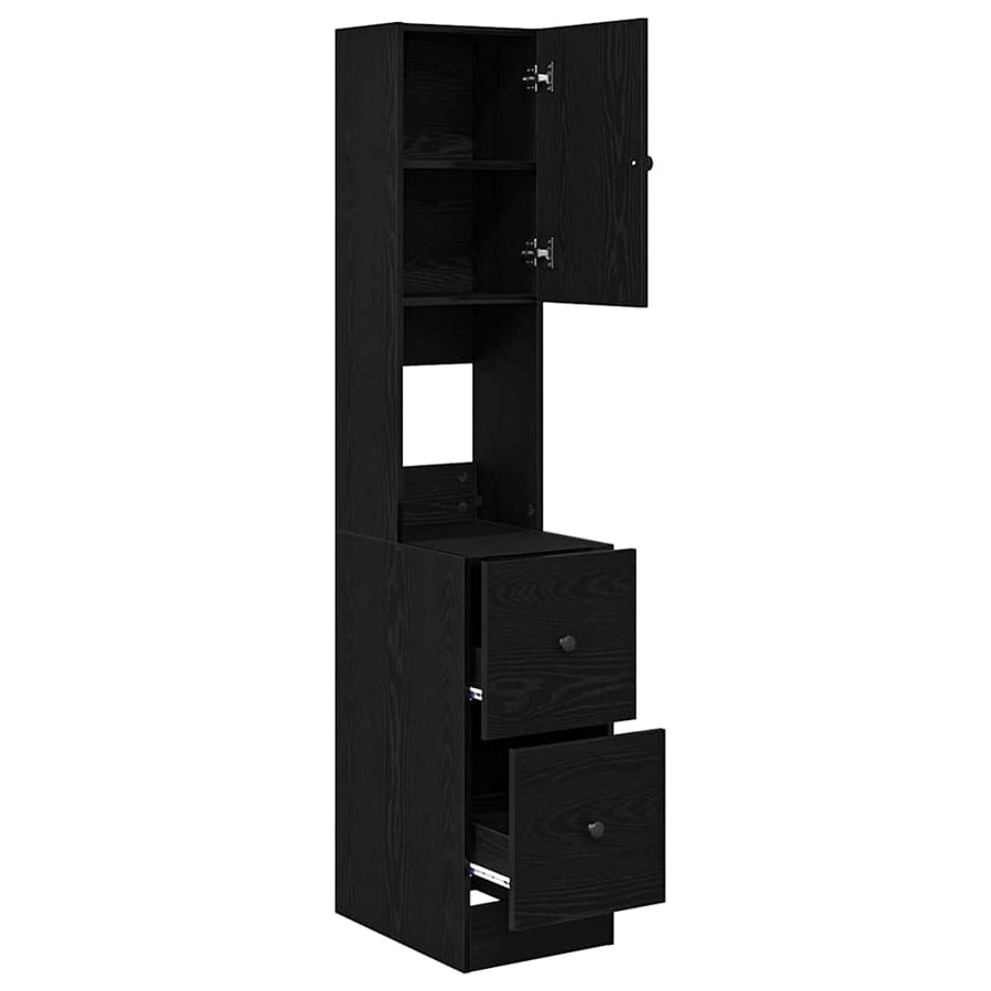 Keukenkast met lade met plank met opslag met de deur Zwart eiken Bewerkt hout