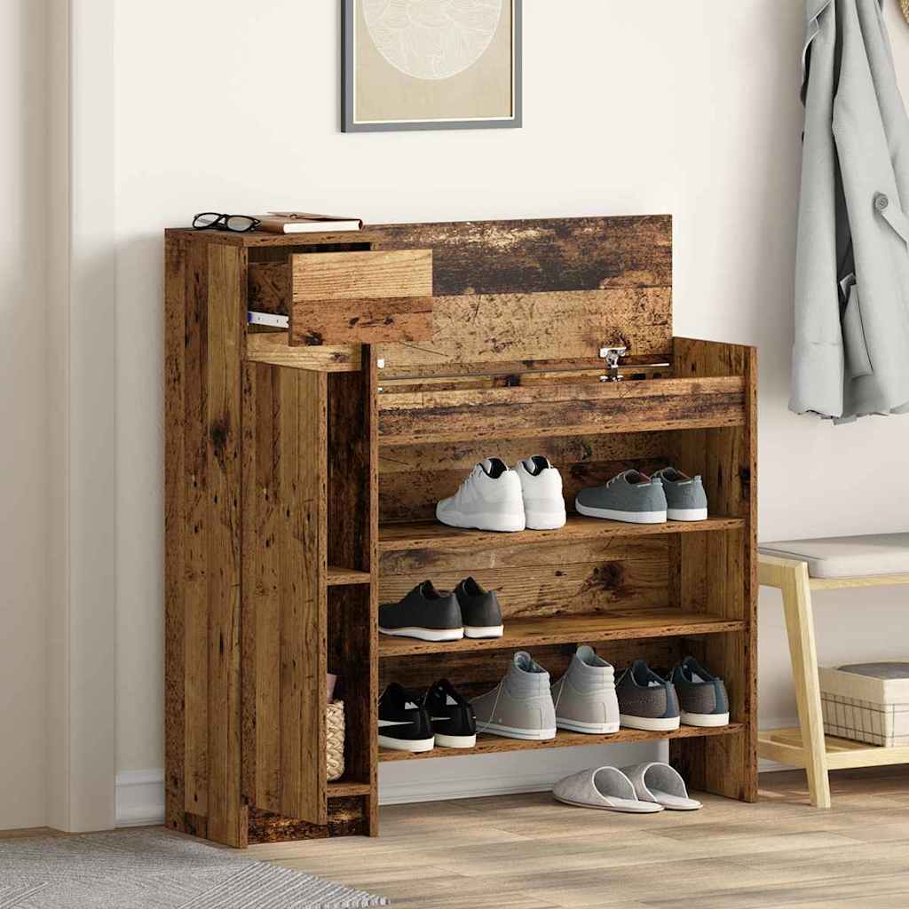 Schoenenkast met lade Oudhout 100,5 x 28 x 100 cm Bewerkt hout