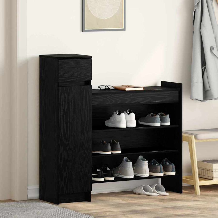 Schoenenkast Zwart Eiken 100,5 x 28 x 100 cm Bewerkt hout