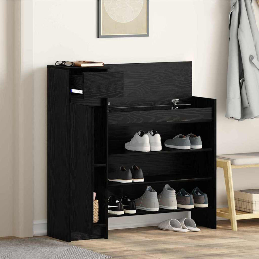 Schoenenkast Zwart Eiken 100,5 x 28 x 100 cm Bewerkt hout