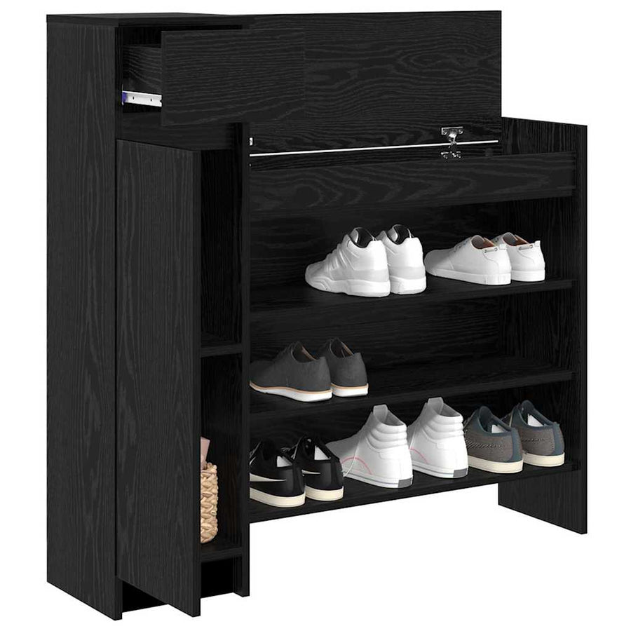 Schoenenkast Zwart Eiken 100,5 x 28 x 100 cm Bewerkt hout