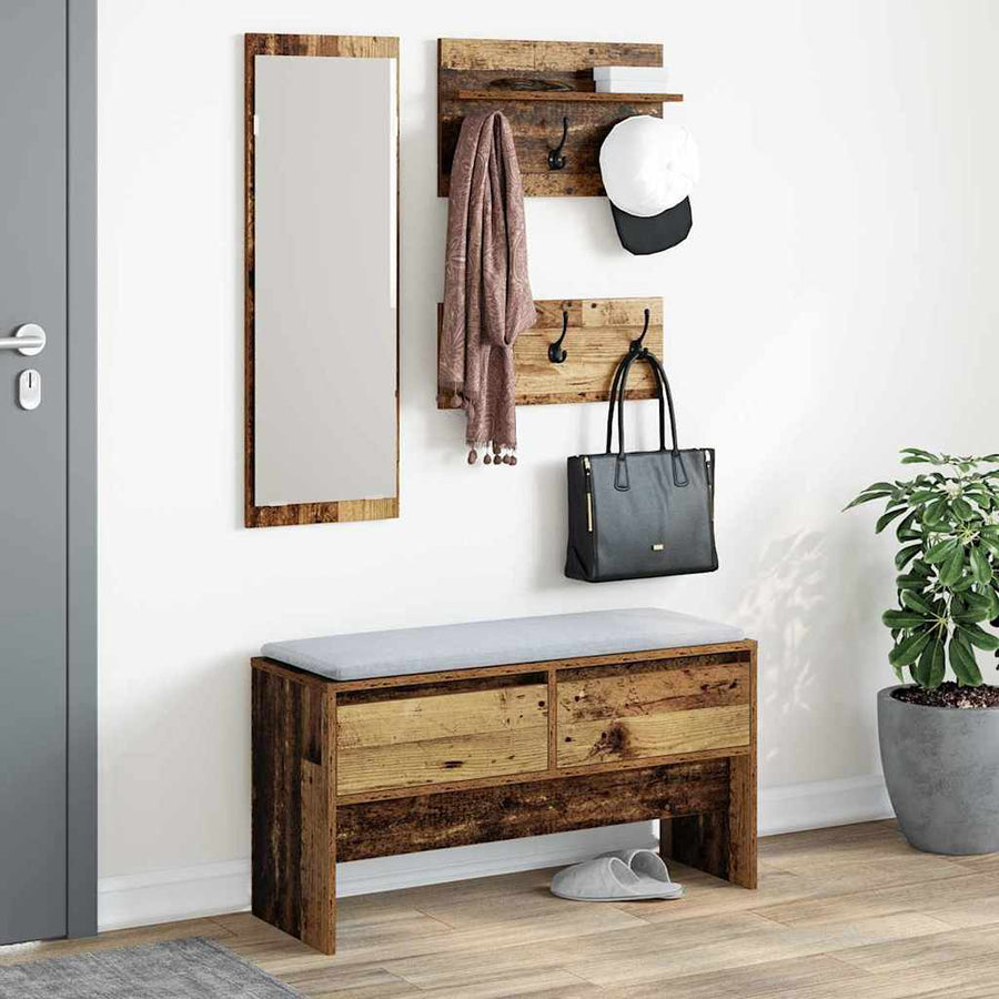 Halmeubelset met lade met opslag Oud hout 90 x 31 x 46,5 cm Bewerkt hout