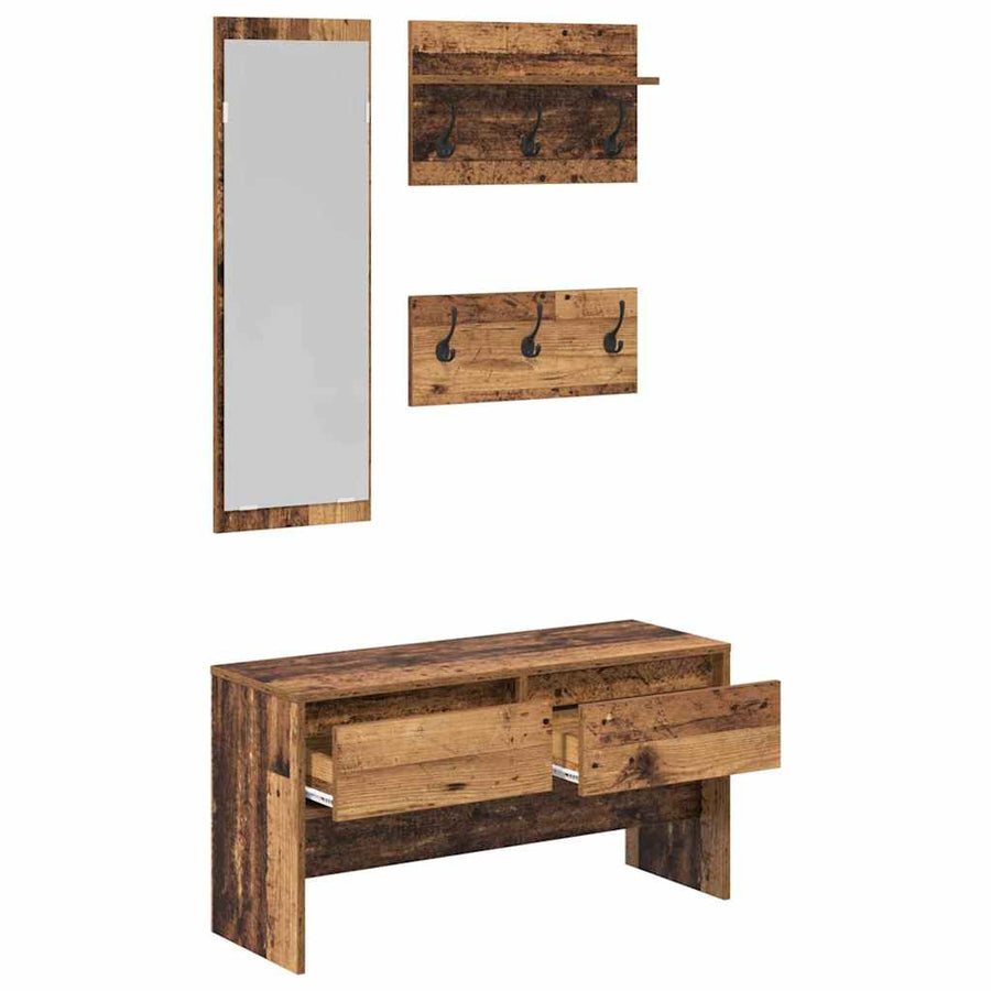 Halmeubelset met lade met opslag Oud hout 90 x 31 x 46,5 cm Bewerkt hout