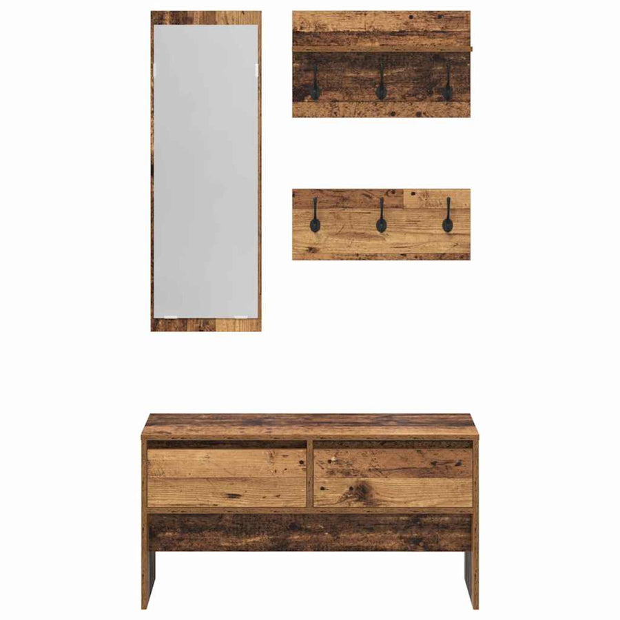 Halmeubelset met lade met opslag Oud hout 90 x 31 x 46,5 cm Bewerkt hout