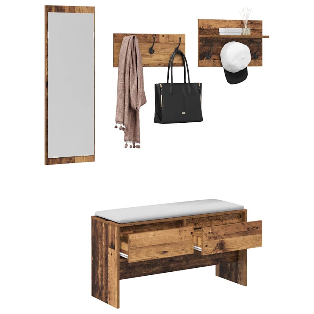 Halmeubelset met lade met opslag Oud hout 90 x 31 x 46,5 cm Bewerkt hout