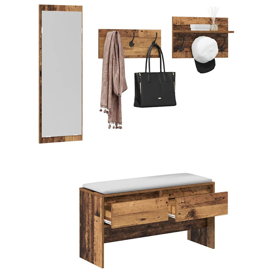 Halmeubelset met lade met opslag Oud hout 90 x 31 x 46,5 cm Bewerkt hout