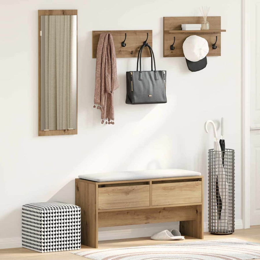 Halmeubelset met lade 4 pcs Ambachtelijk eiken Bewerkt hout