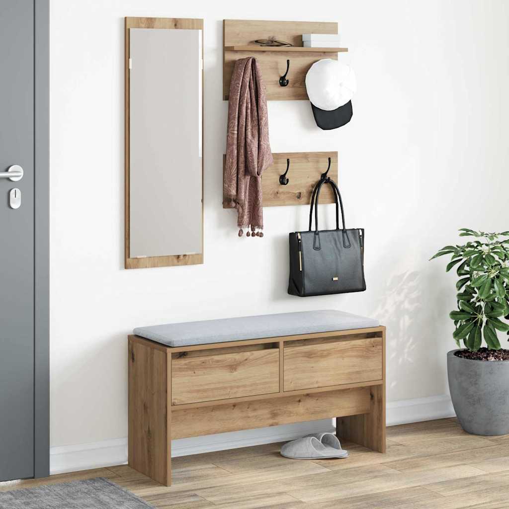 Halmeubelset met lade 4 pcs Ambachtelijk eiken Bewerkt hout