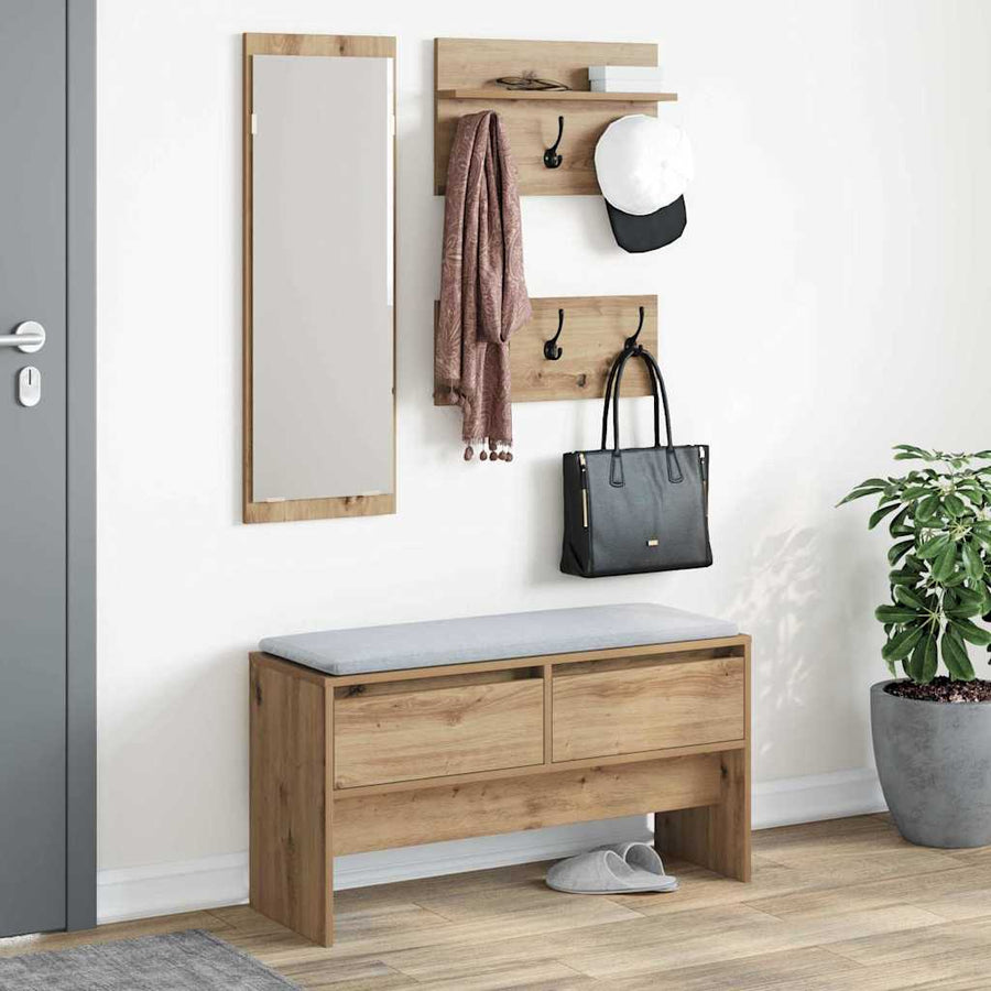 Halmeubelset met lade 4 pcs Ambachtelijk eiken Bewerkt hout