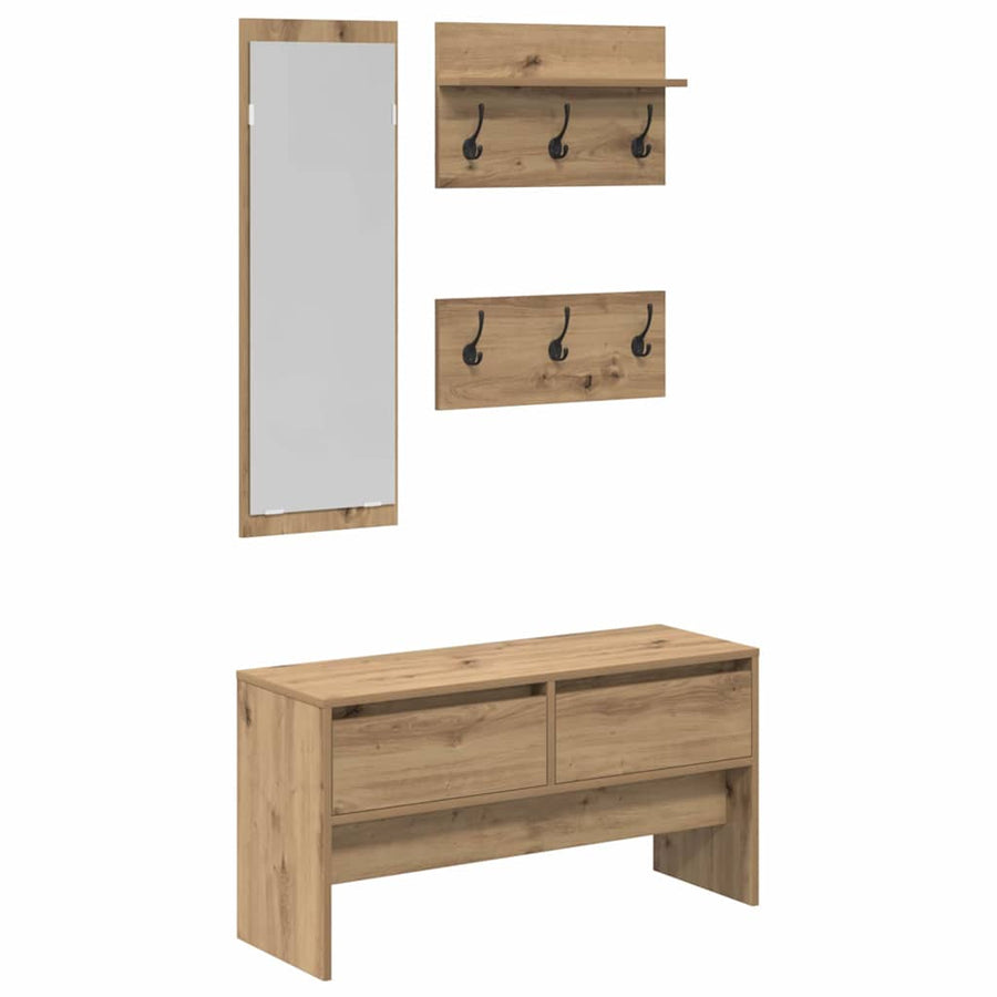 Halmeubelset met lade 4 pcs Ambachtelijk eiken Bewerkt hout