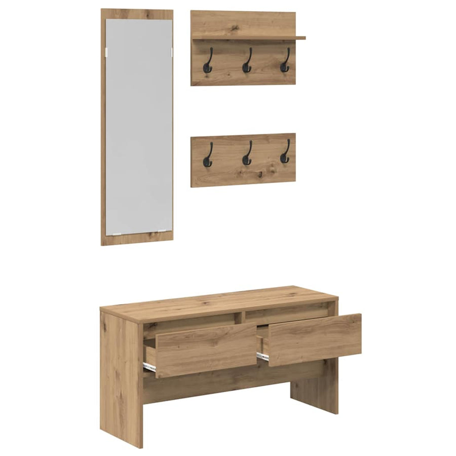 Halmeubelset met lade 4 pcs Ambachtelijk eiken Bewerkt hout