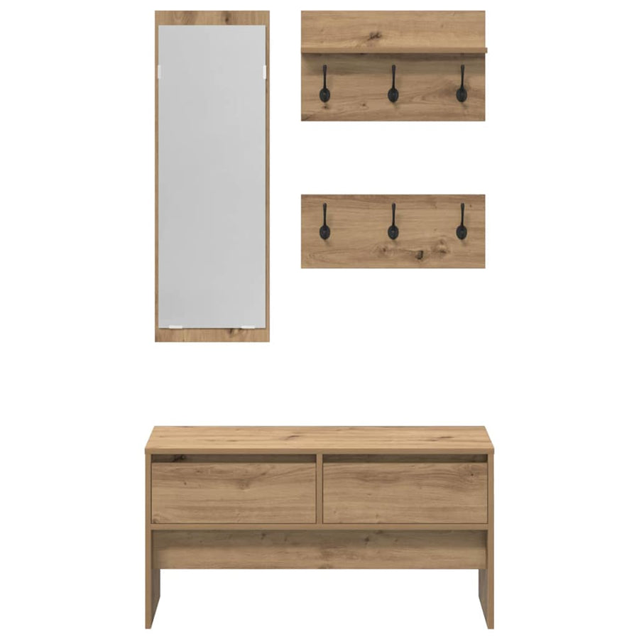 Halmeubelset met lade 4 pcs Ambachtelijk eiken Bewerkt hout
