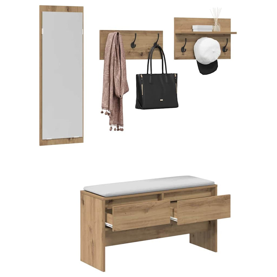 Halmeubelset met lade 4 pcs Ambachtelijk eiken Bewerkt hout