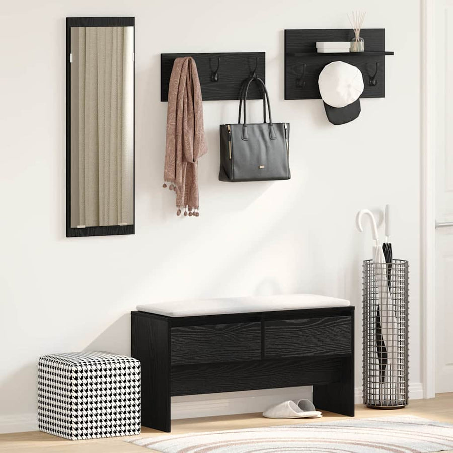 Halmeubelset met lade met plank 4 pcs Zwart Eiken Bewerkt hout