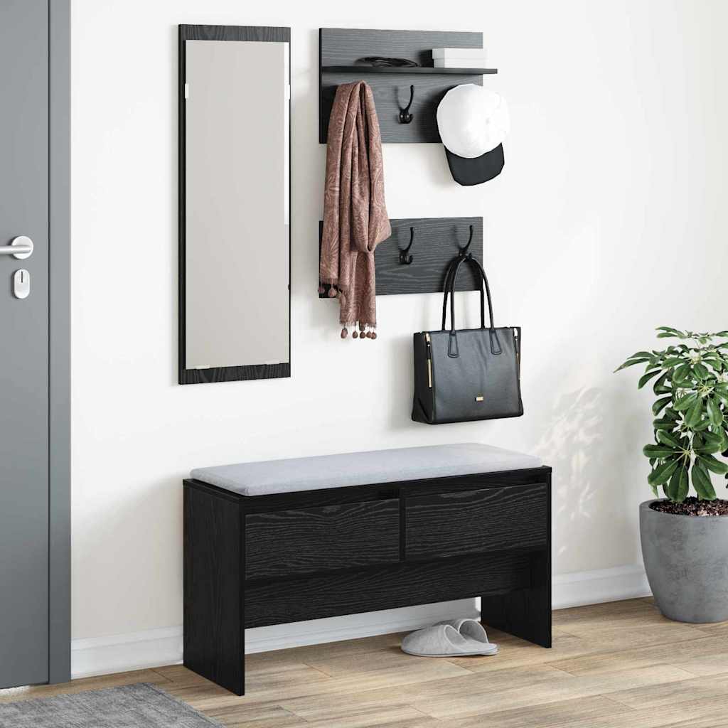 Halmeubelset met lade met plank 4 pcs Zwart Eiken Bewerkt hout