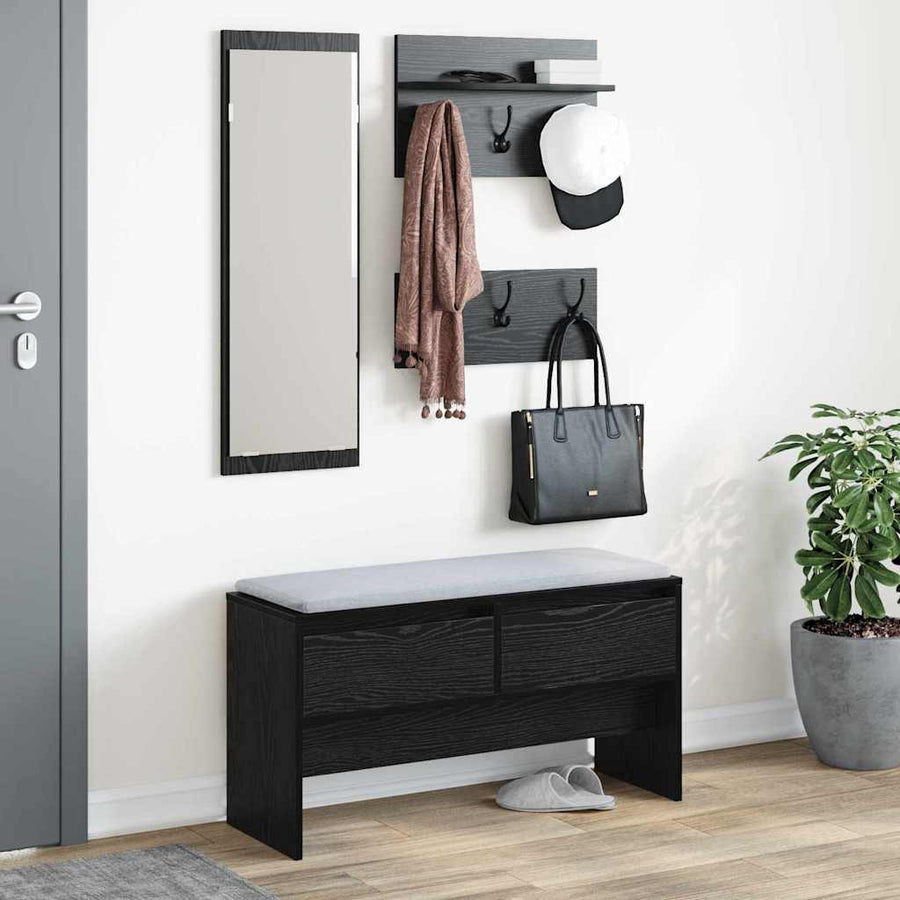 Halmeubelset met lade met plank 4 pcs Zwart Eiken Bewerkt hout