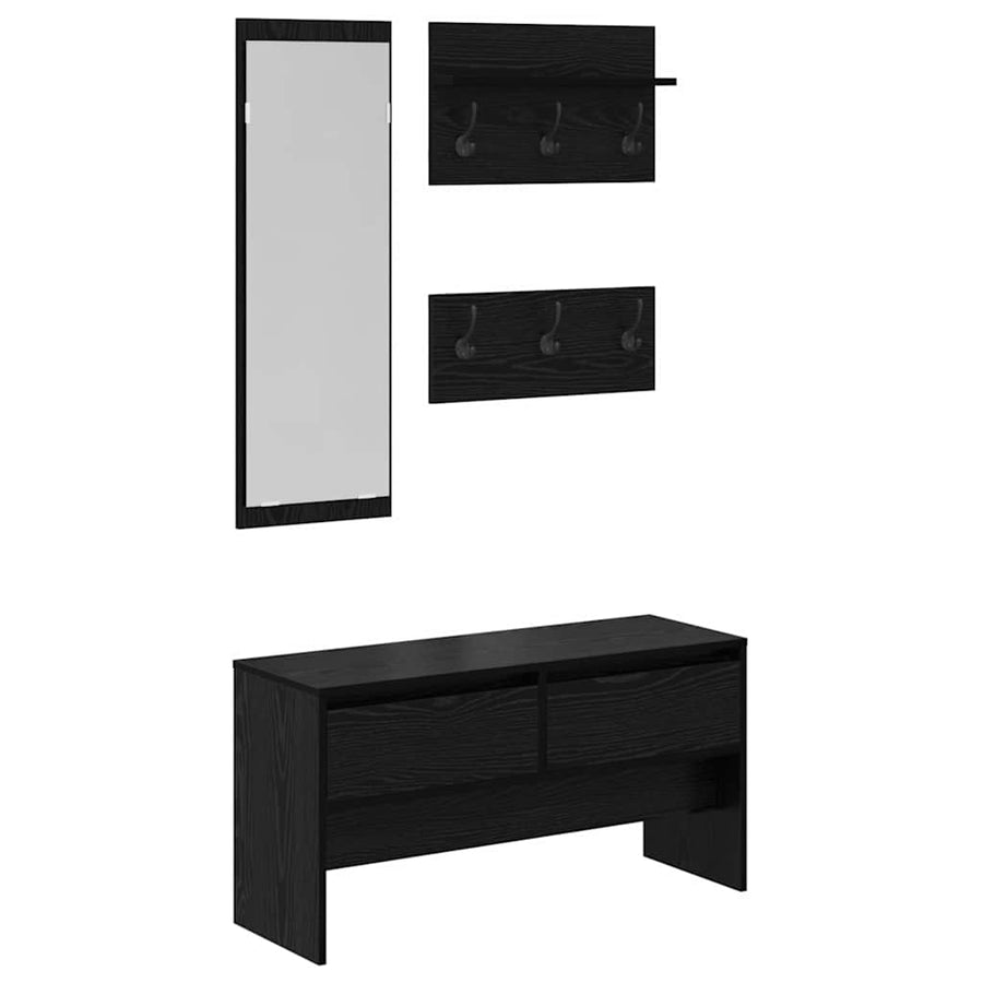 Halmeubelset met lade met plank 4 pcs Zwart Eiken Bewerkt hout