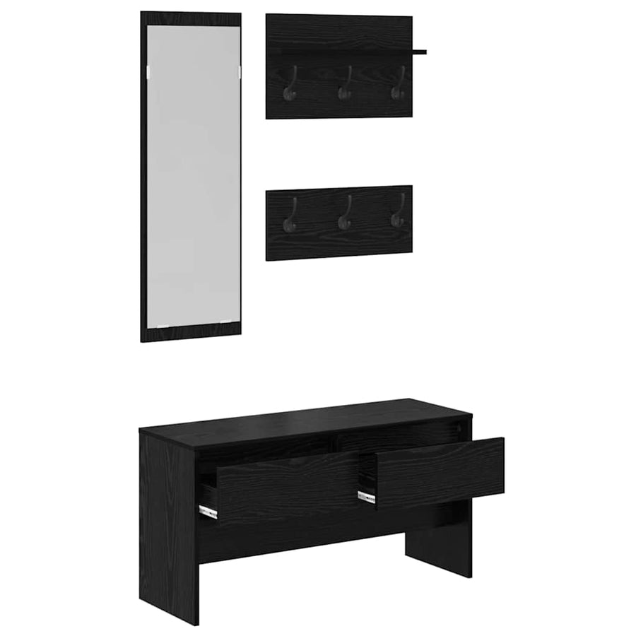 Halmeubelset met lade met plank 4 pcs Zwart Eiken Bewerkt hout