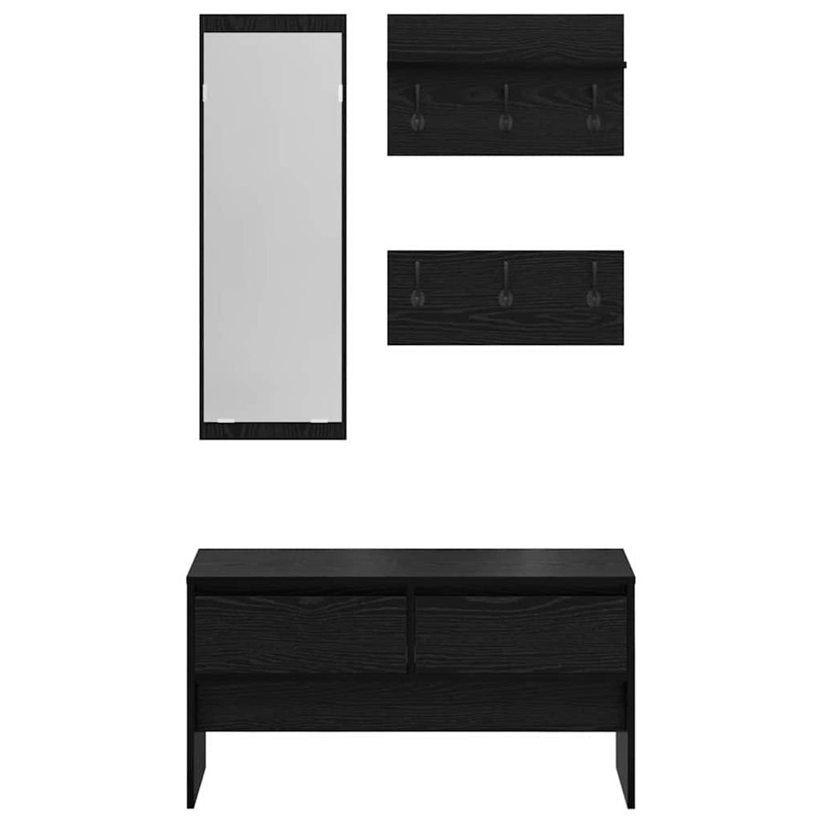 Halmeubelset met lade met plank 4 pcs Zwart Eiken Bewerkt hout
